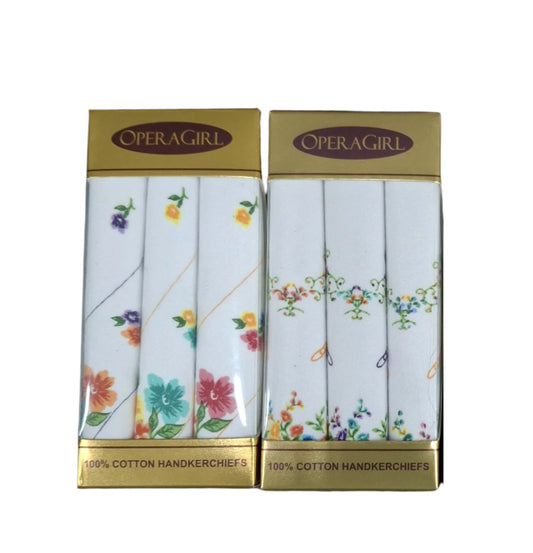 Opera Girl Women's Embroidered 100% Pure Cotton Handkerchief Multicolor | Hanky For Women | Pack Of 3