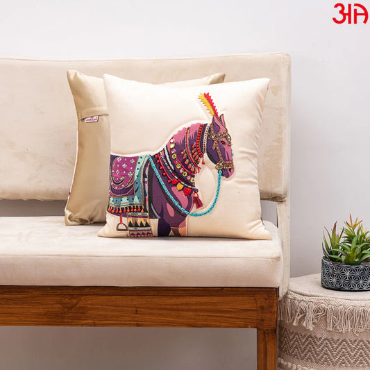 Decorated Horse Embroidery Cushion Cover