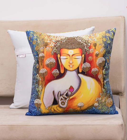 Serene Lord Buddha Printed Cushion Cover