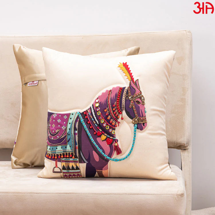 Decorated Horse Embroidery Cushion Cover