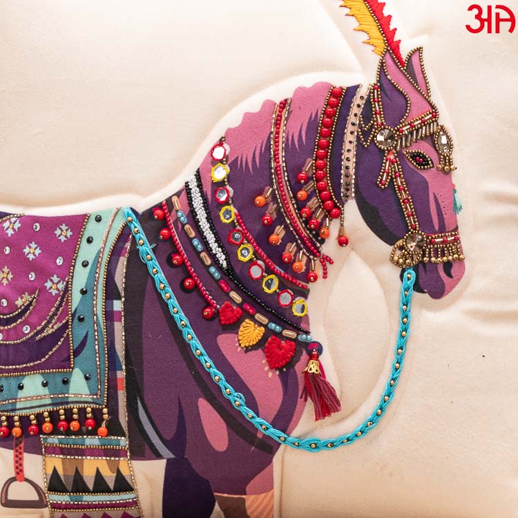 Decorated Horse Embroidery Cushion Cover